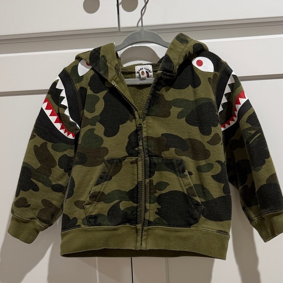 Bape Green Camouflage Shark Hoodie for Kids - Picture 1 of 6